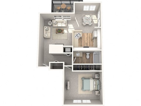 Floor plan for 1 bed, 1 bath, 767 sqft
